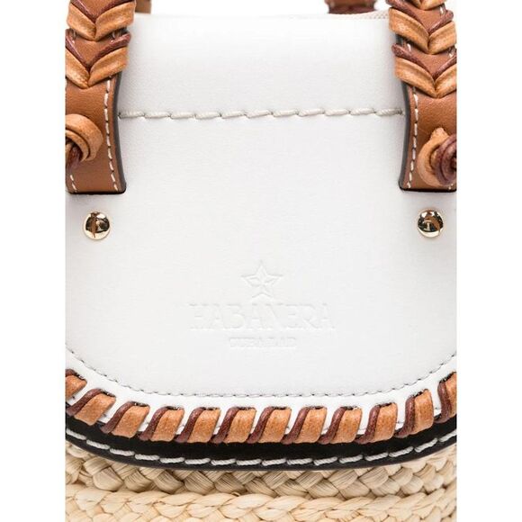 CUBA LAB Woven Straw Tote Bag with Leather Trim Women WHITE Handbags - Picture 4 of 5